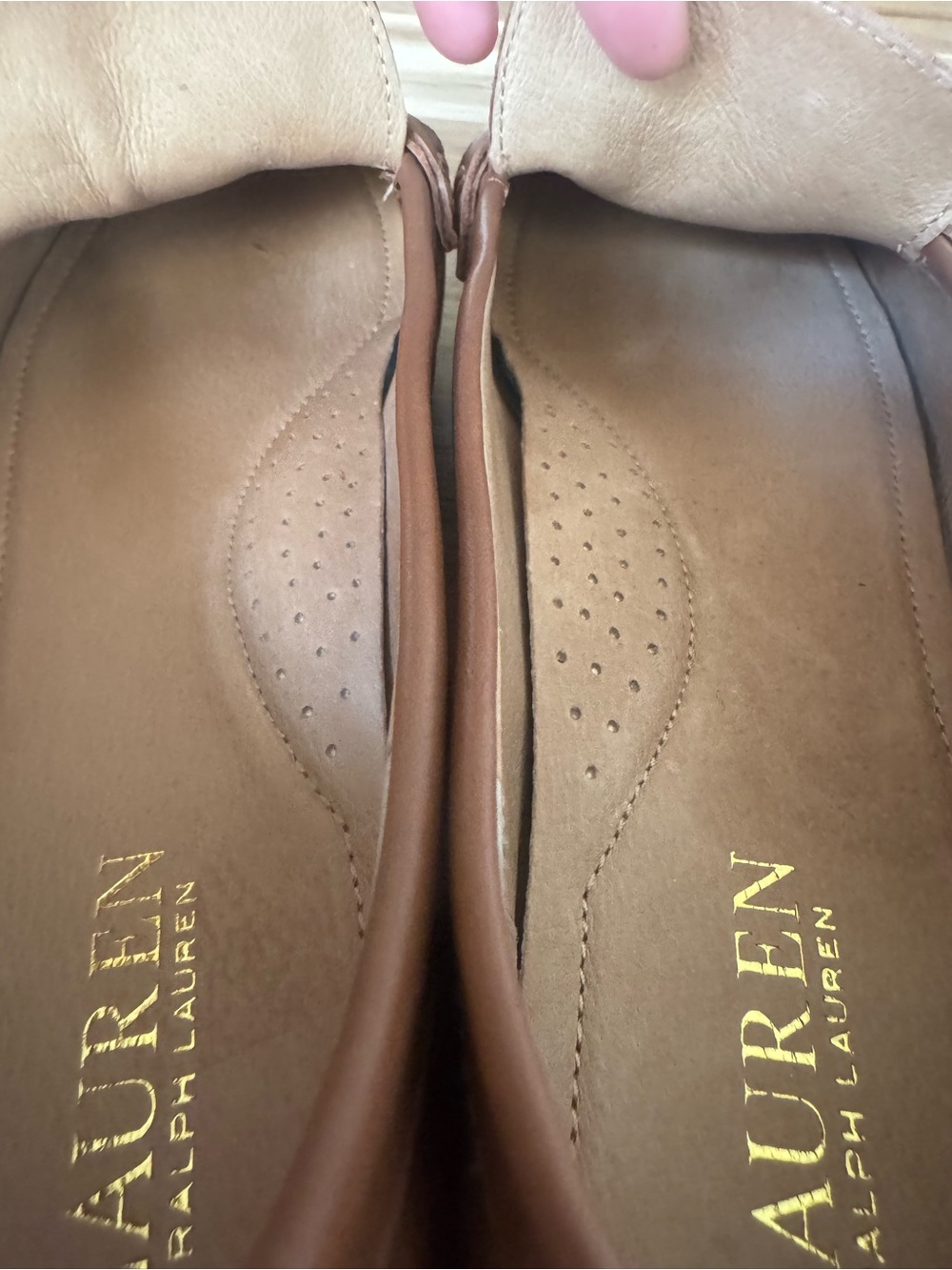 Ralph Lauren Brown Leather Slip-On Loafers with Gold Logo women’s size 10 - Picture 8 of 9
